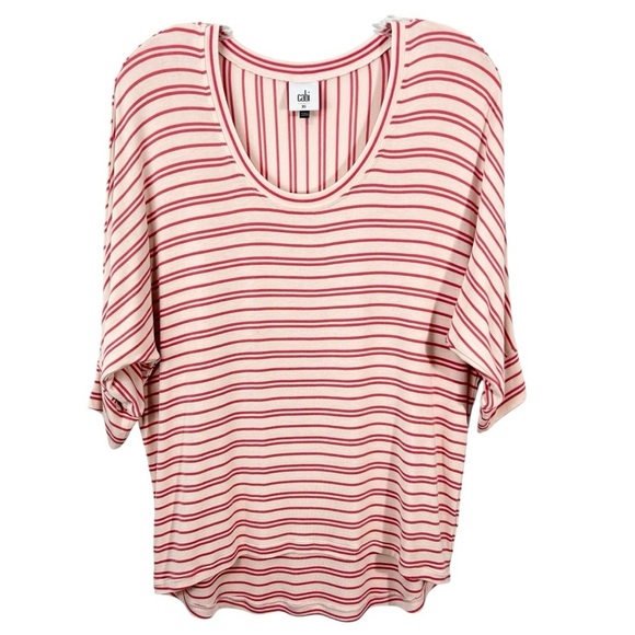 Cabi Tickled Tee Shirt XS Pink Striped Stretchy Top #5750 - Picture 4 of 9